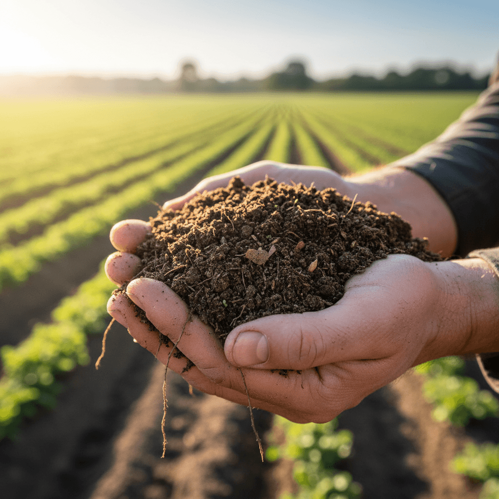 Hands holding healthy farmland soil