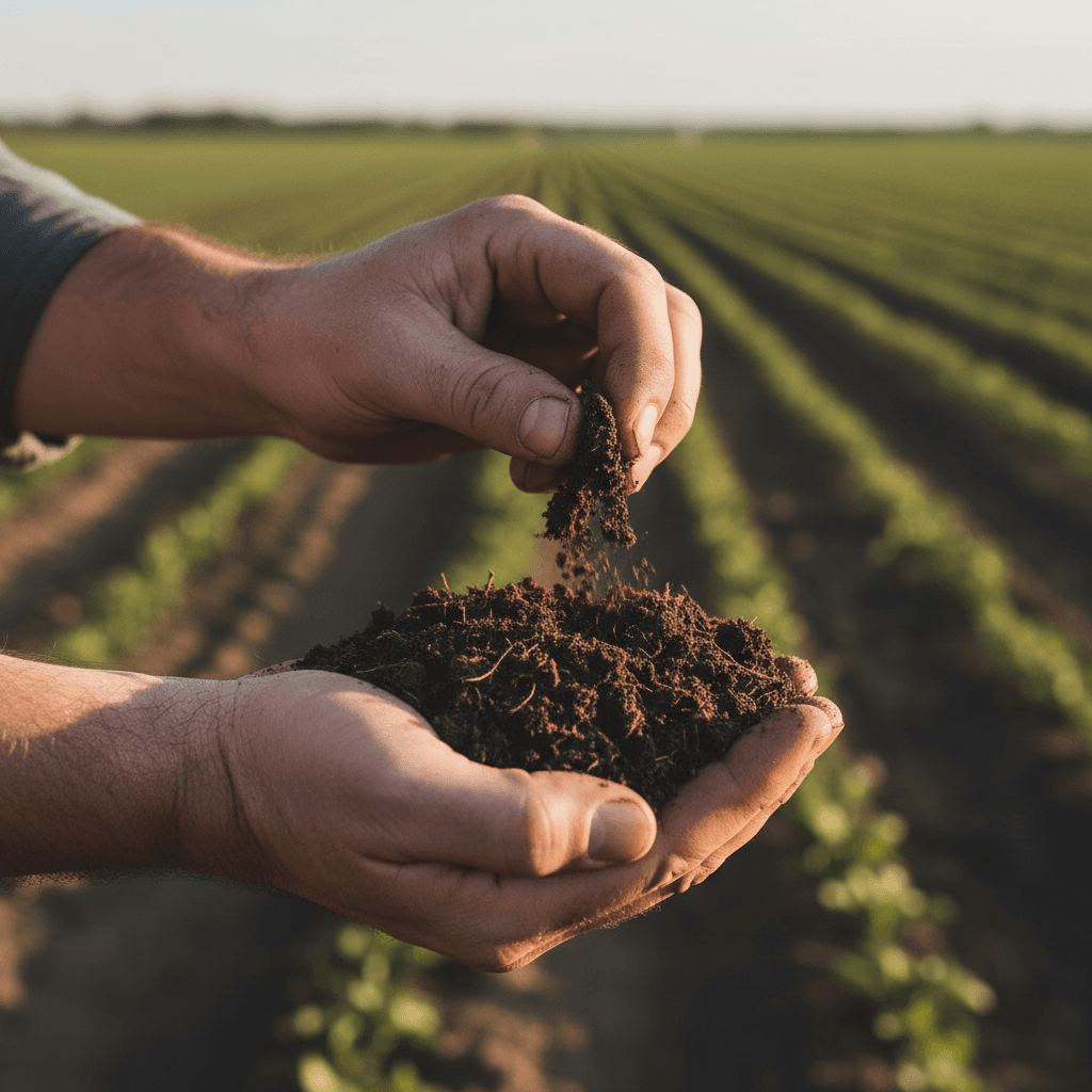 Hands examining quality soil composition