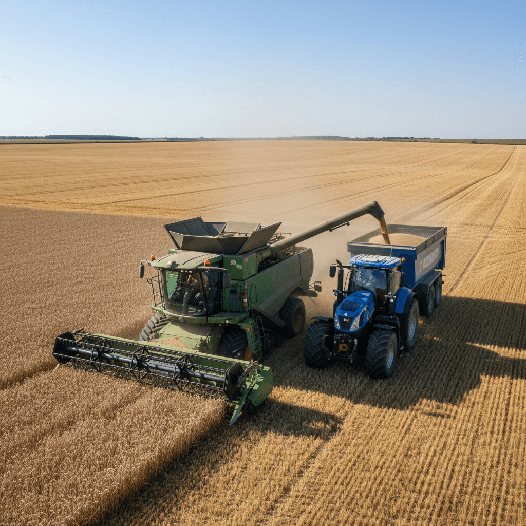 Modern farming equipment in operation