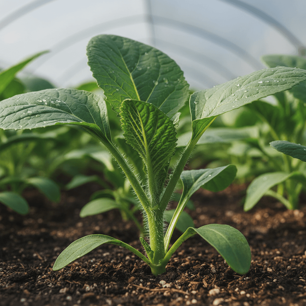 Close-up of healthy crops showing plant vigor and leaf quality